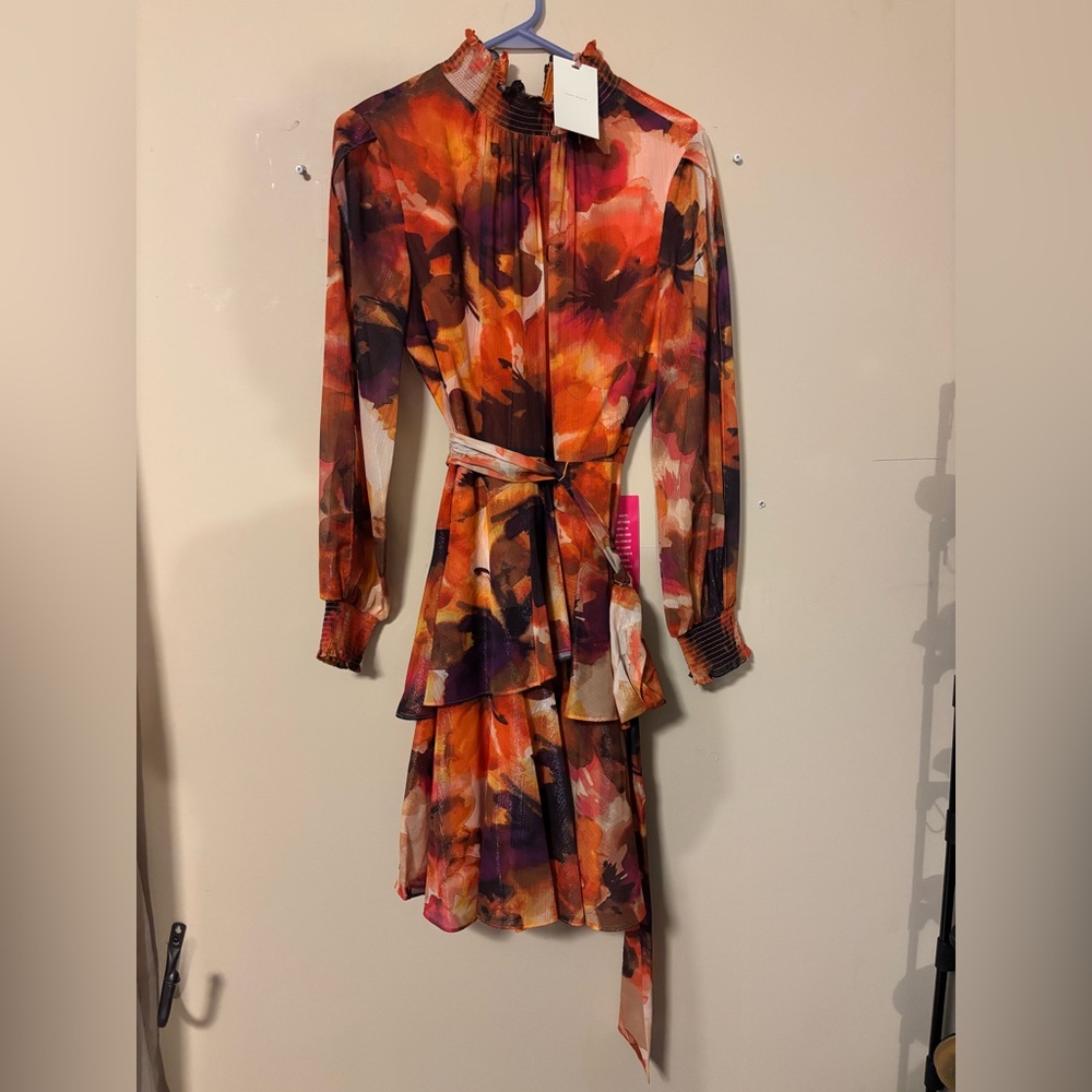Alex Marie Long Sleeve Floral Dress - Orange and Purple